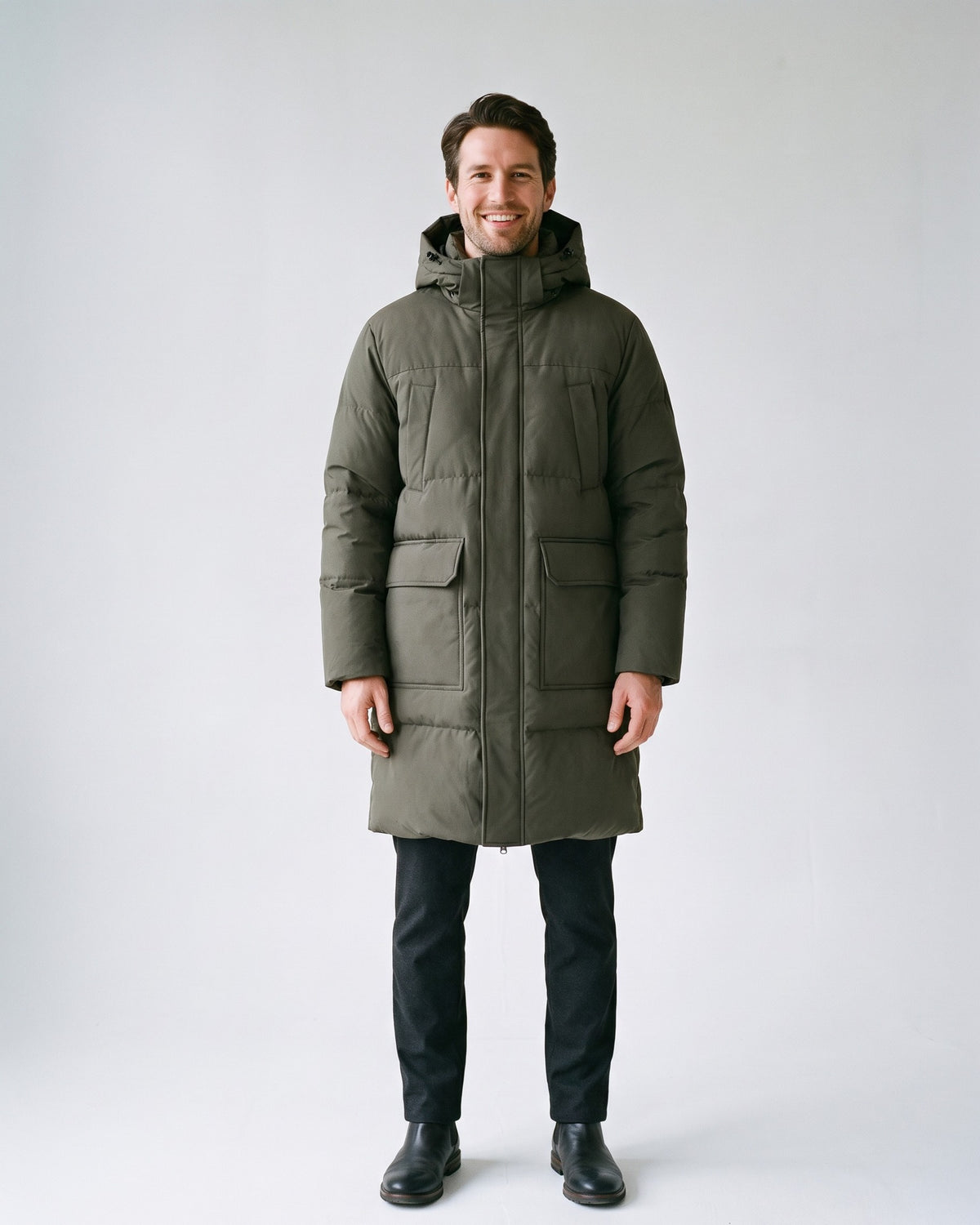 Doudoune Longue Verte Homme - face