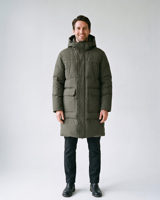 Doudoune Longue Verte Homme - face