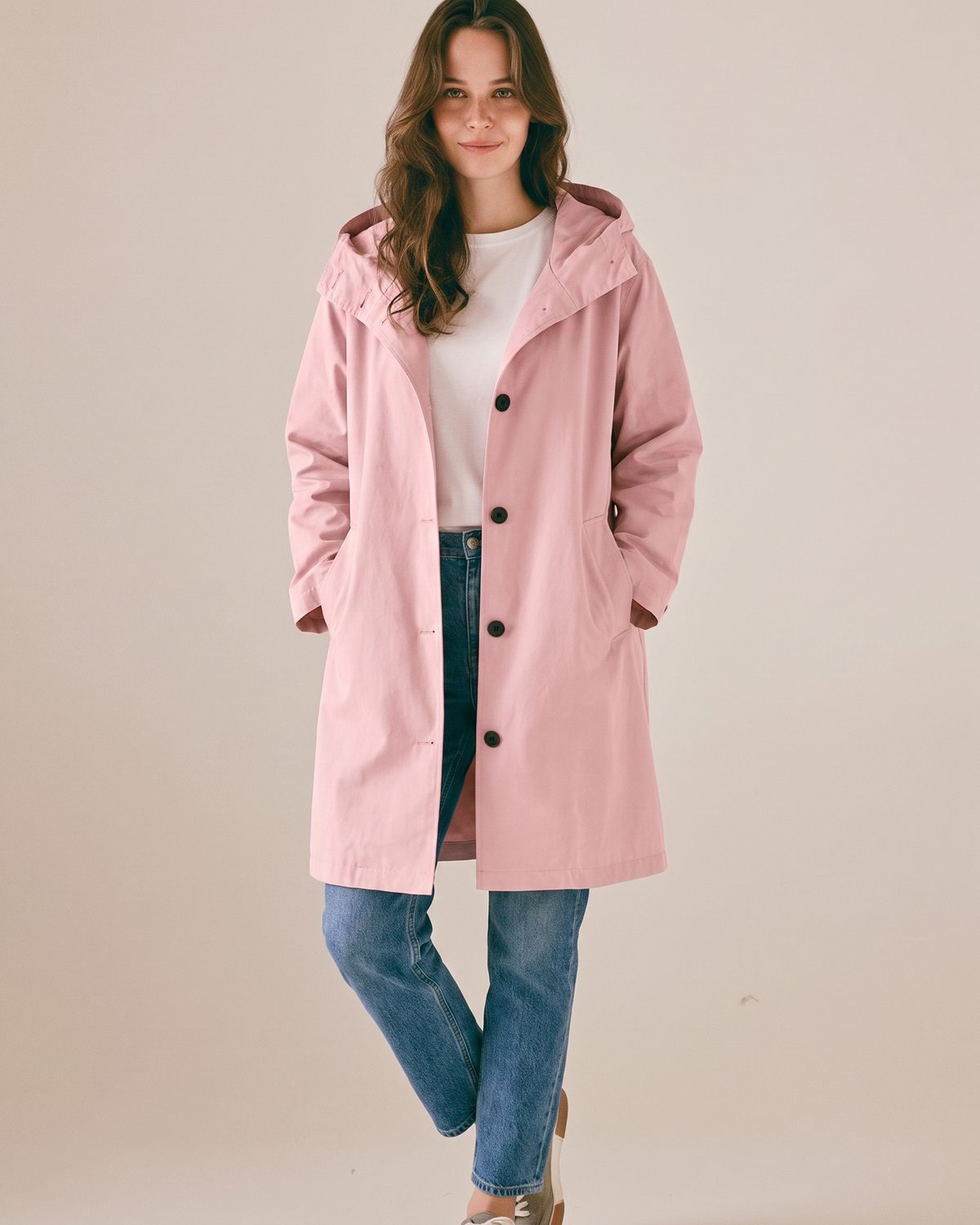 Imperméable à capuche rose femme — Face
