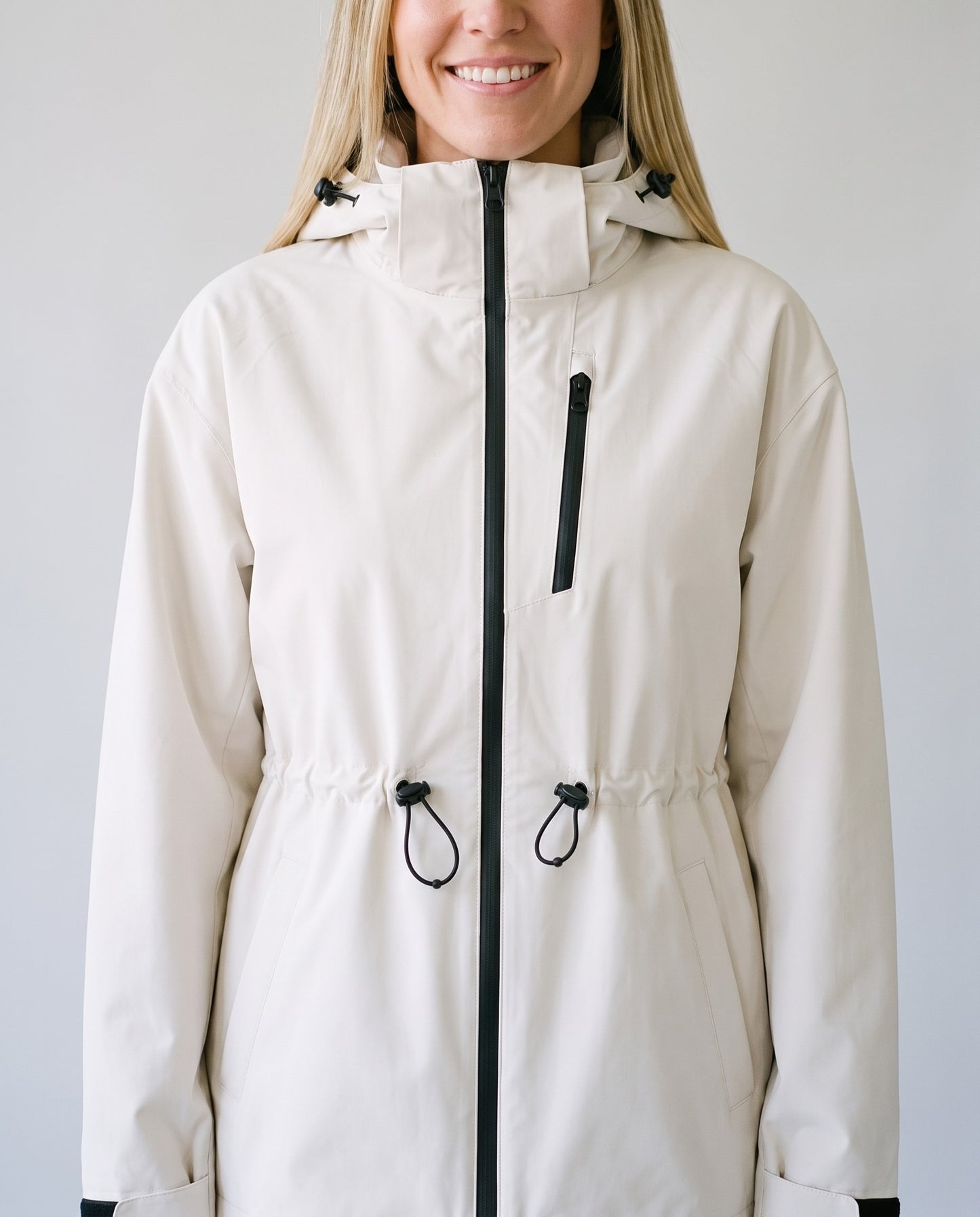 Imperméable femme blanc - détail zip et poche poitrine