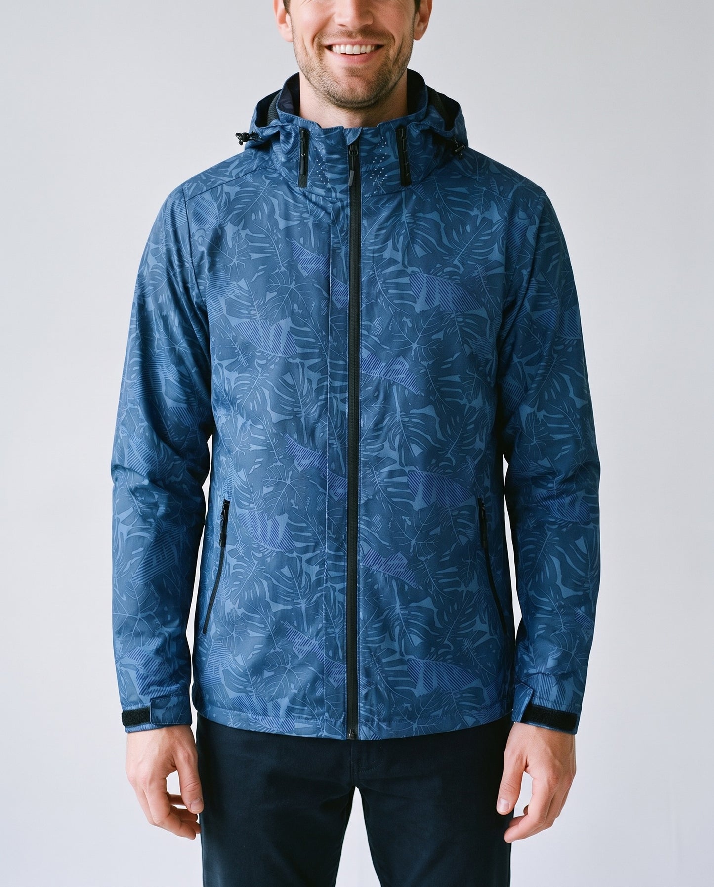 Imperméable homme avec capuche bleu - face