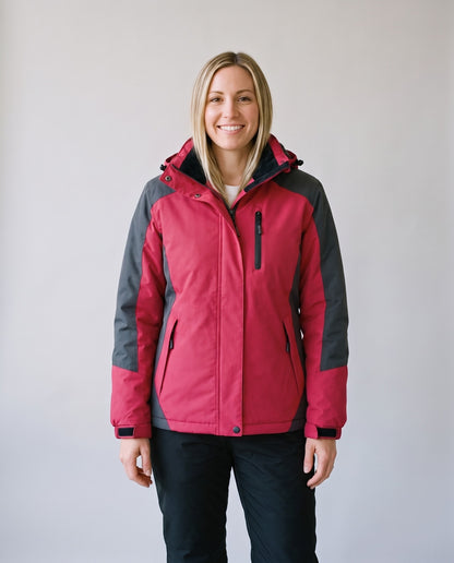 Manteau chaud et imperméable femme rouge - face