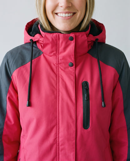 Manteau chaud imperméable femme - détail zip et capuche