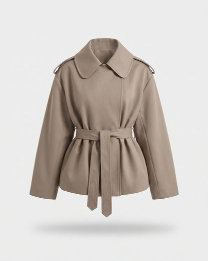 Manteau court ceinturé taupe femme — Packshot