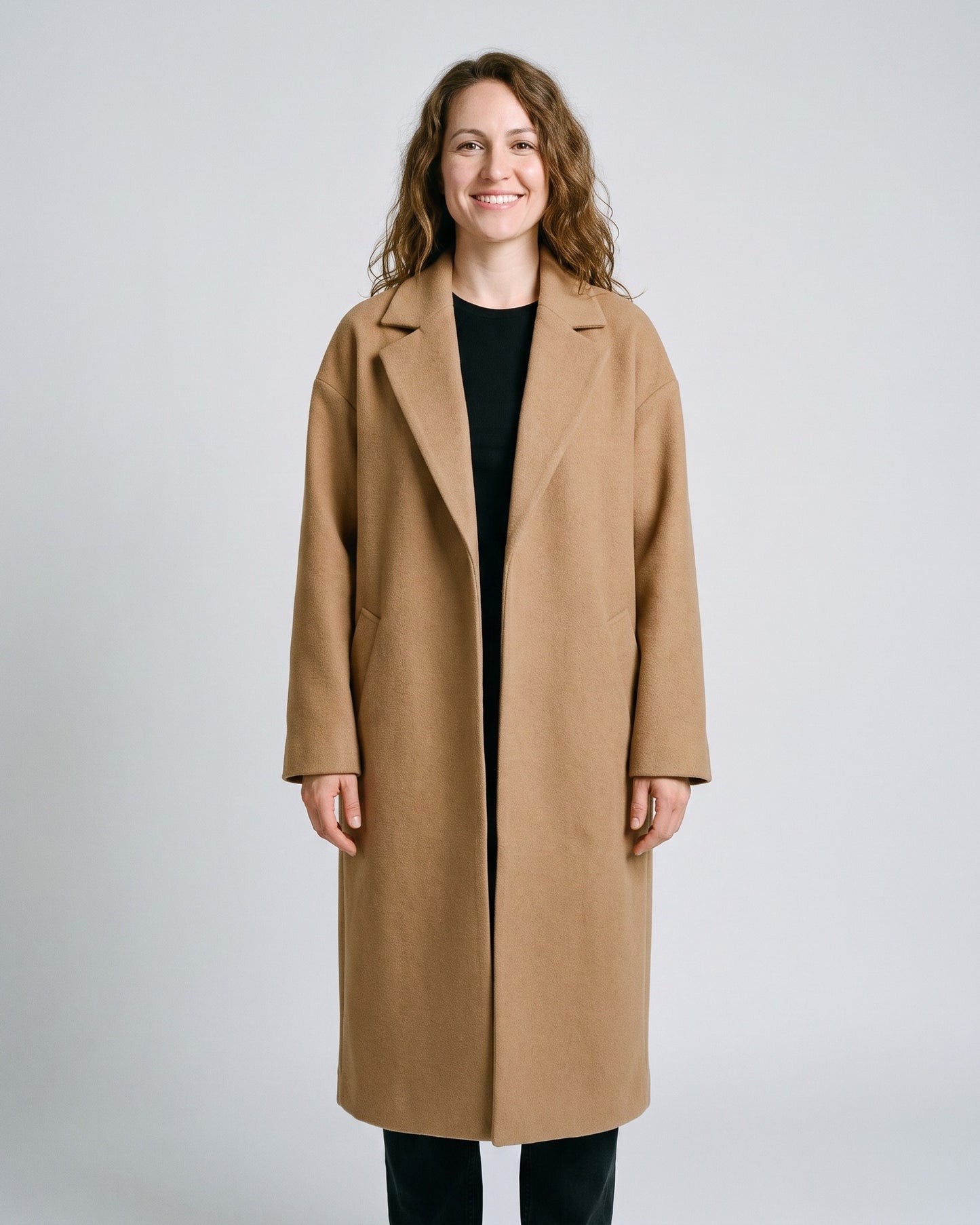 Manteau laine long femme - face