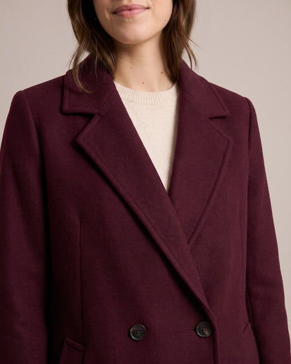 Manteau long bordeaux femme détail