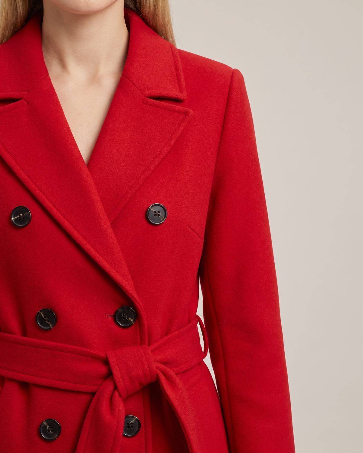 Manteau long rouge femme — Détail