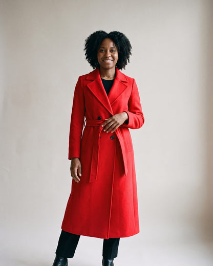 Manteau long rouge femme — Face