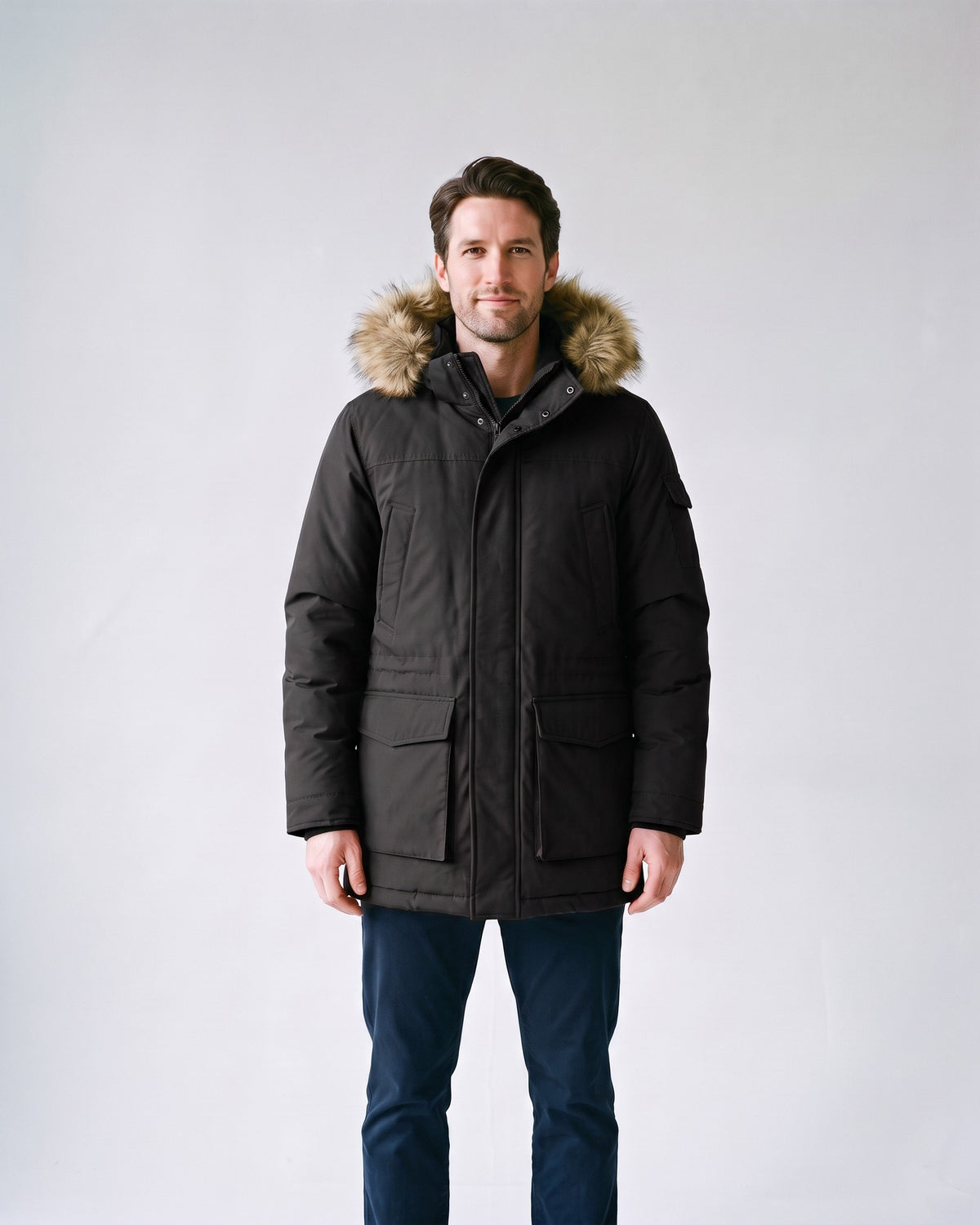 Parka Fourrure Homme Noir - face