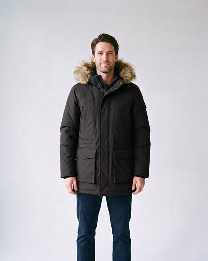 Parka Fourrure Homme Noir - face