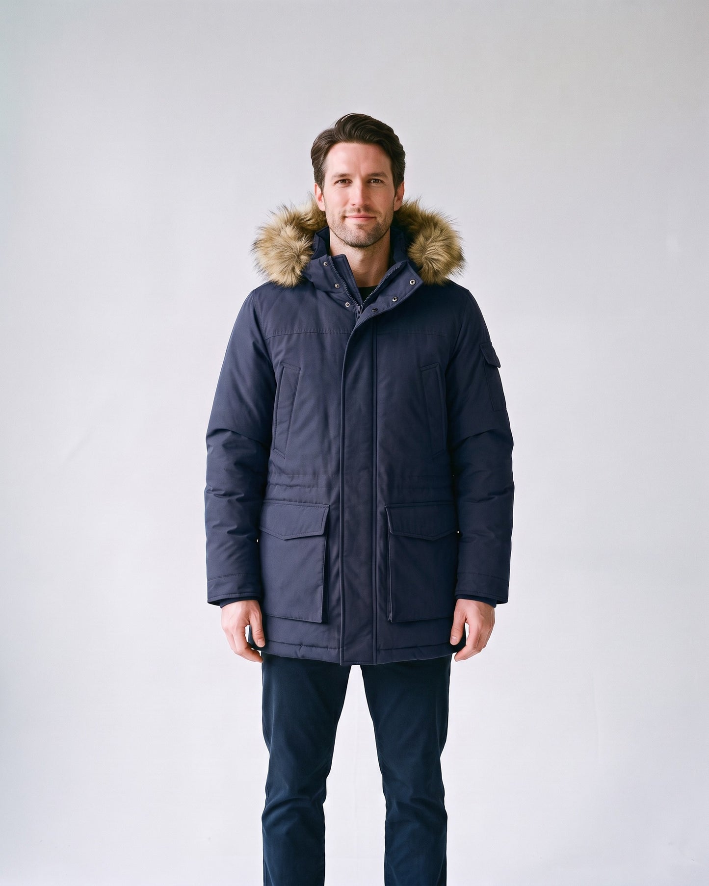 Parka Fourrure Homme Bleu Marine - face
