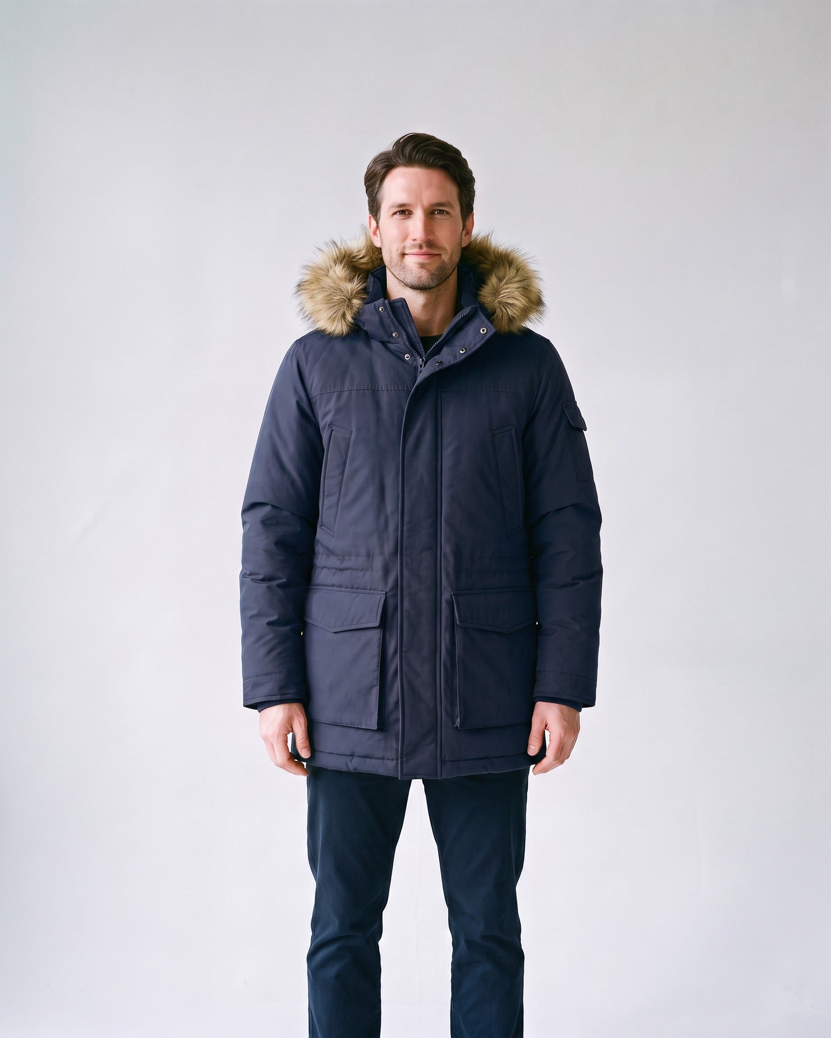 Parka Fourrure Homme Bleu Marine - face