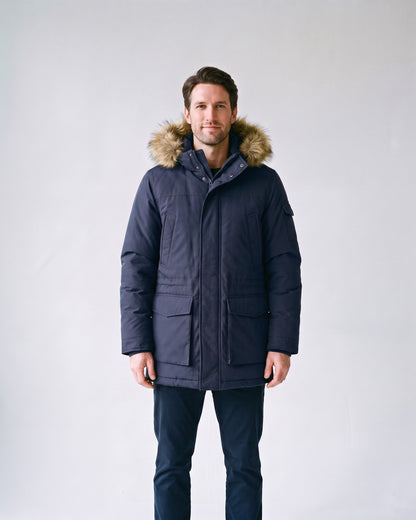 Parka Fourrure Homme Bleu Marine - face