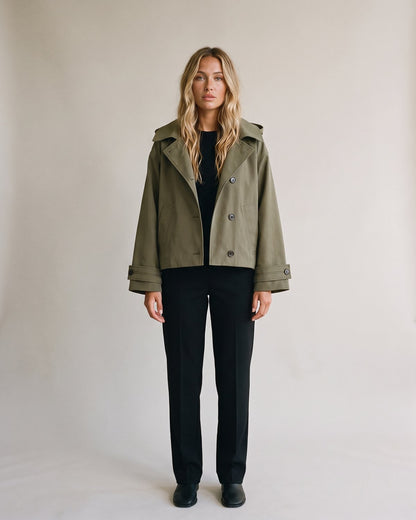 Trench à capuche kaki femme — Face
