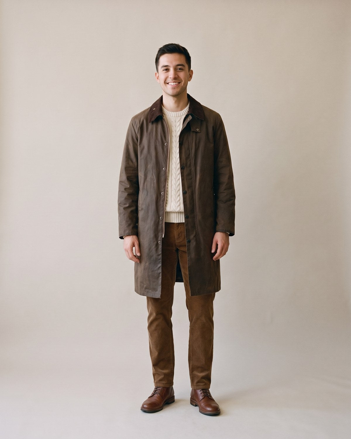 Trench ciré marron homme imperméable - face