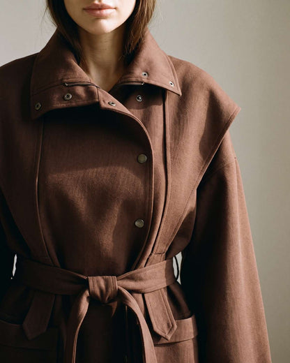Trench Coat Mi Long Marron Femme détail