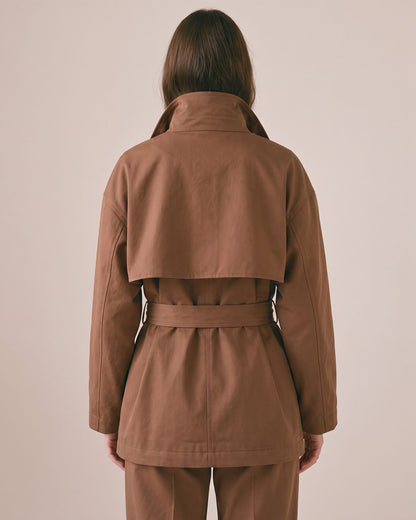 Trench Coat Mi Long Marron Femme dos