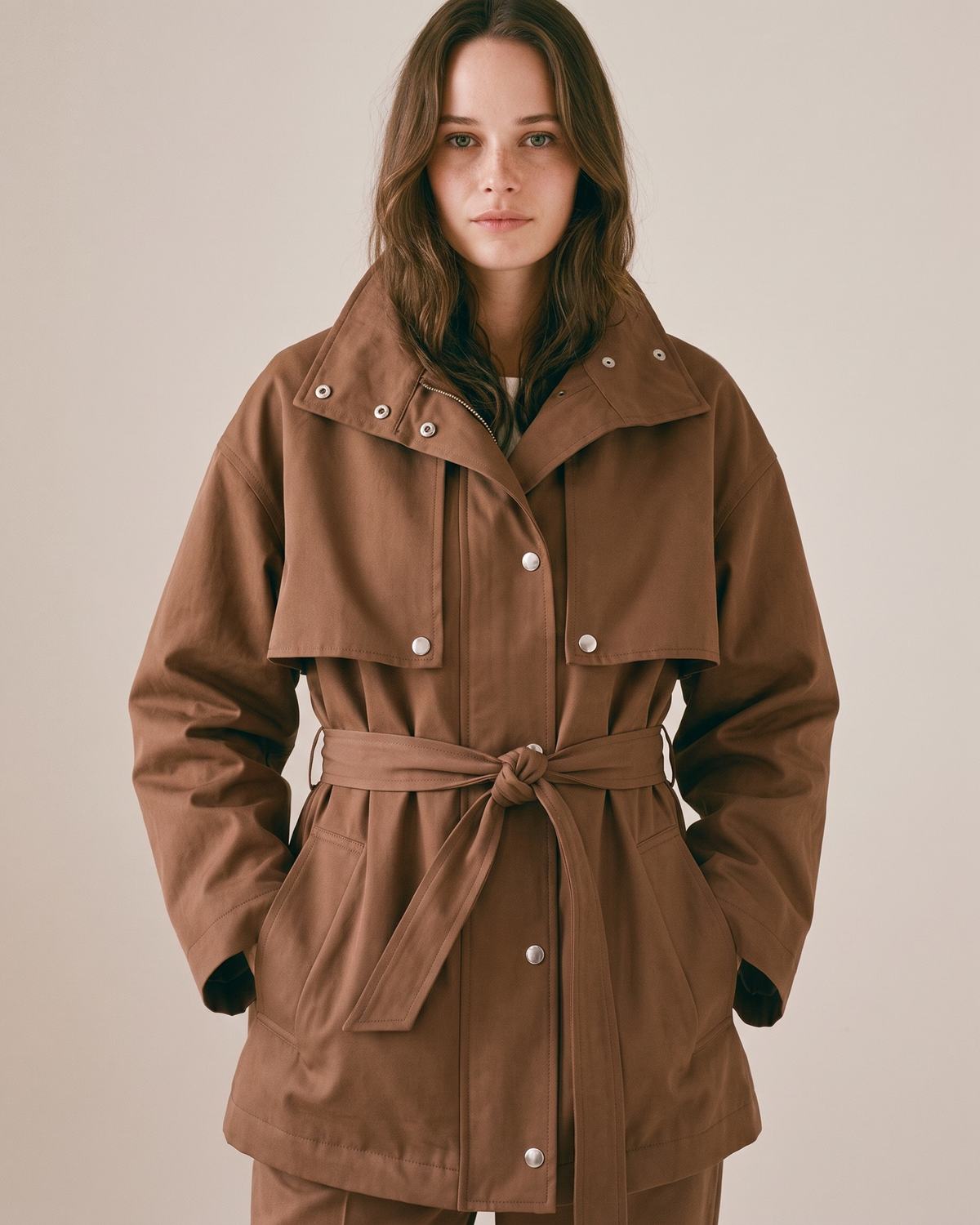 Trench Coat Mi Long Marron Femme