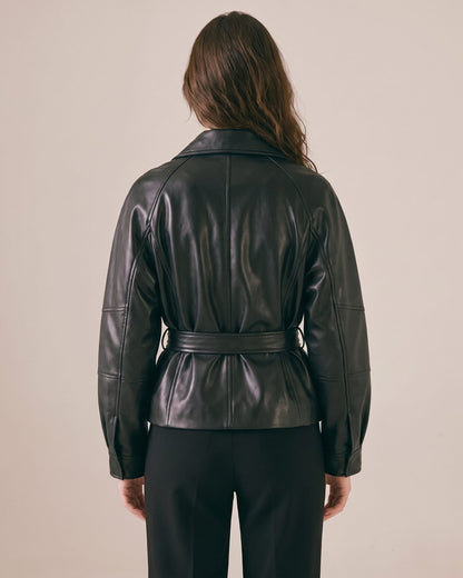 Trench Coat Simili Cuir Court Femme dos