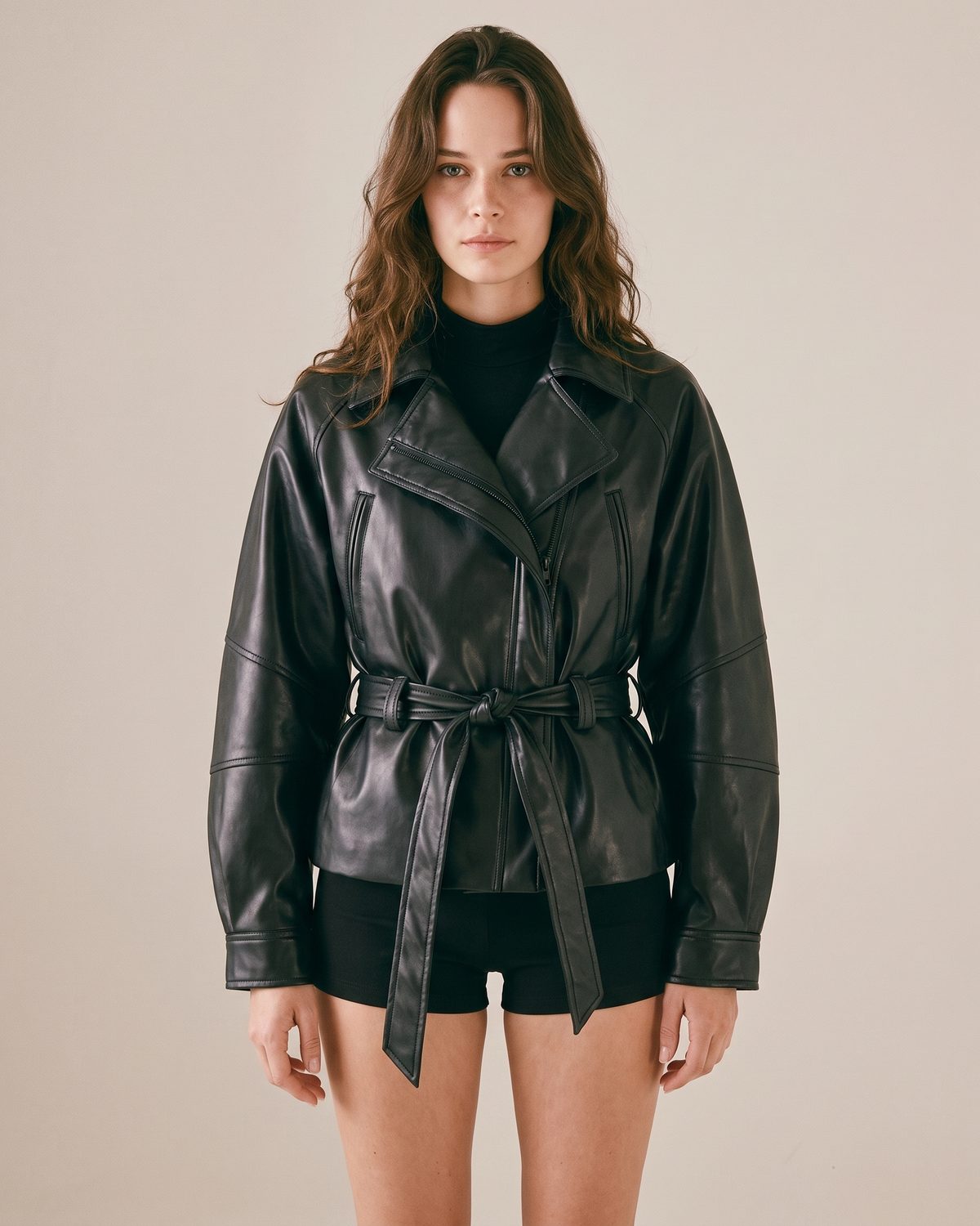 Trench Coat Simili Cuir Court Femme