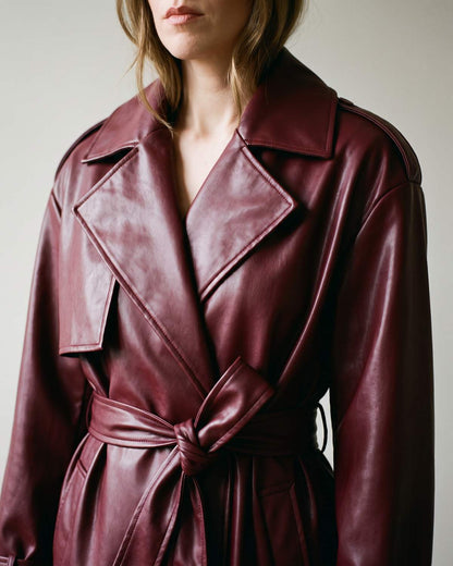 Trench Coat Simili Cuir Long Femme détail