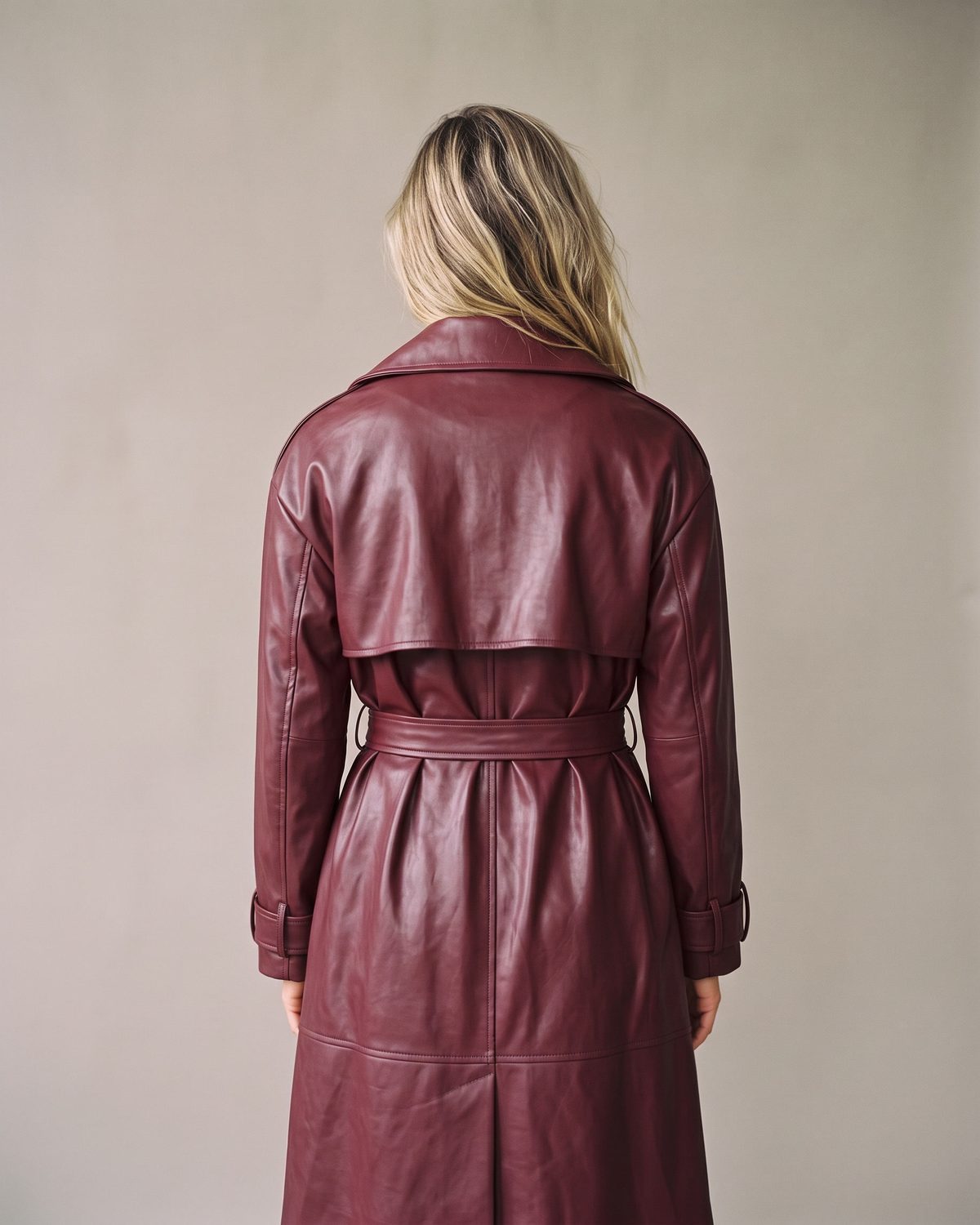 Trench Coat Simili Cuir Long Femme dos