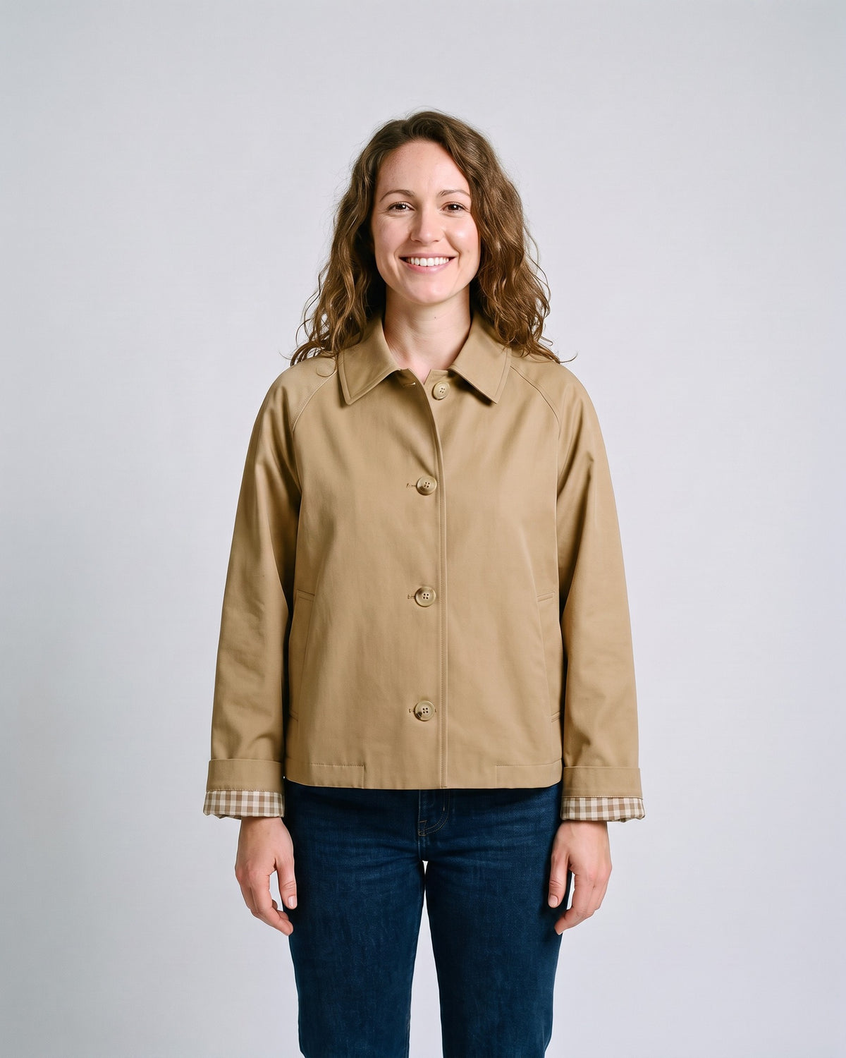 Trench Court Beige Femme Kaki - face