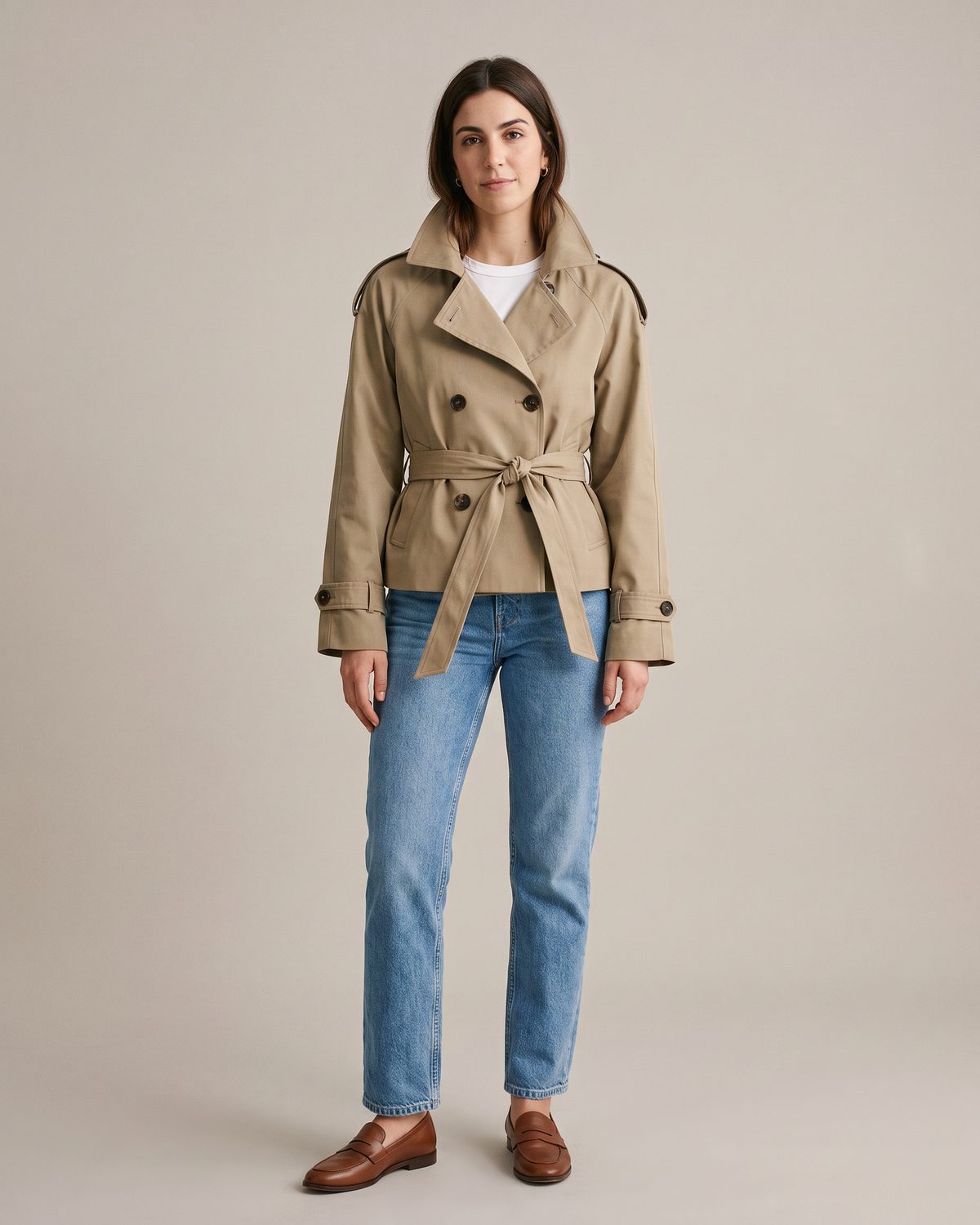Trench court beige femme