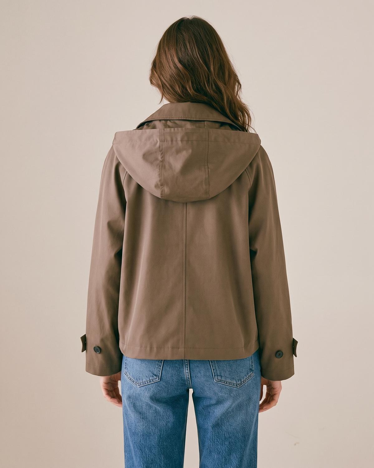 Trench court à capuche marron femme — Dos