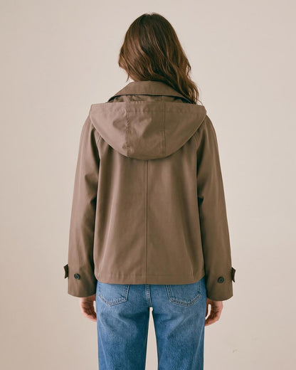 Trench court à capuche marron femme — Dos