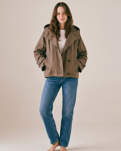 Trench court à capuche marron femme — Face