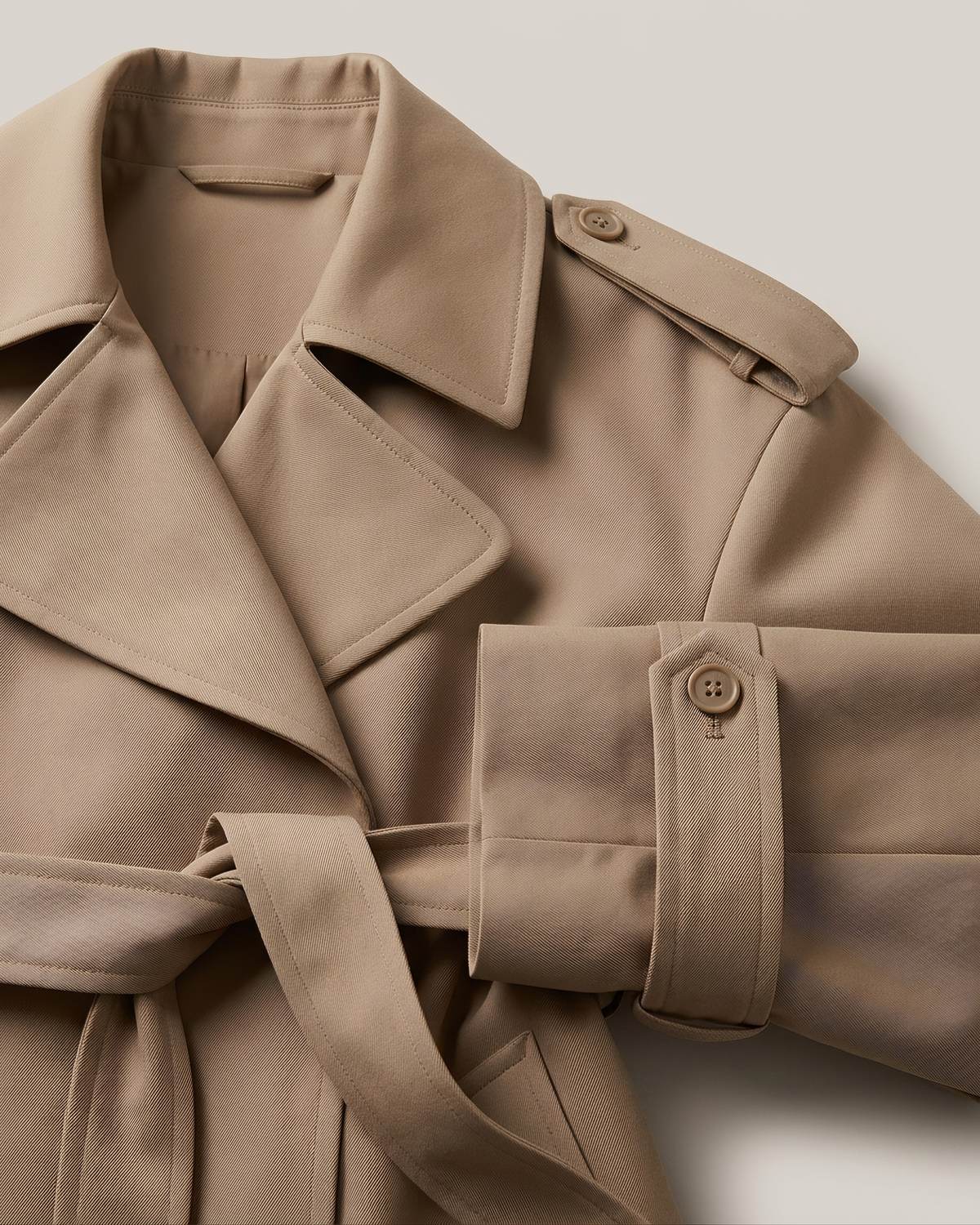 Trench court ceinturé camel femme — Détail
