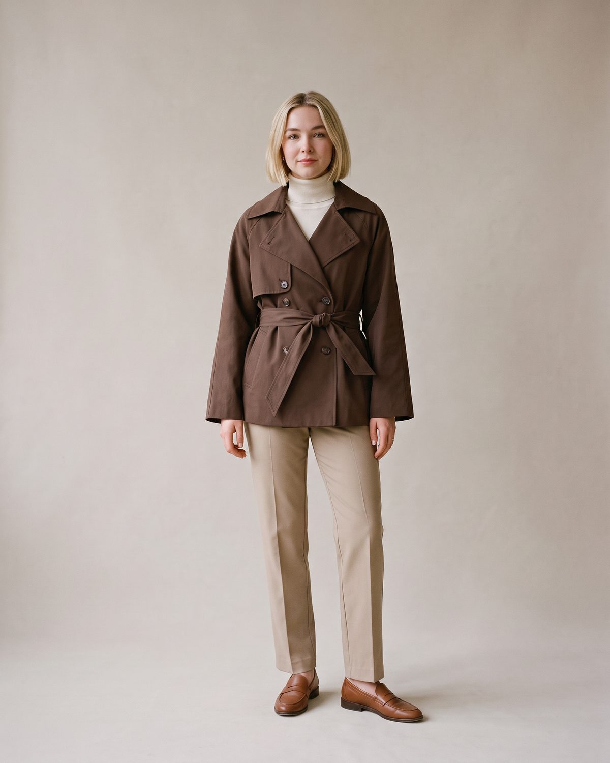 Trench court femme brun structuré