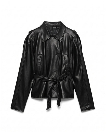 Trench court simili cuir noir femme — Packshot
