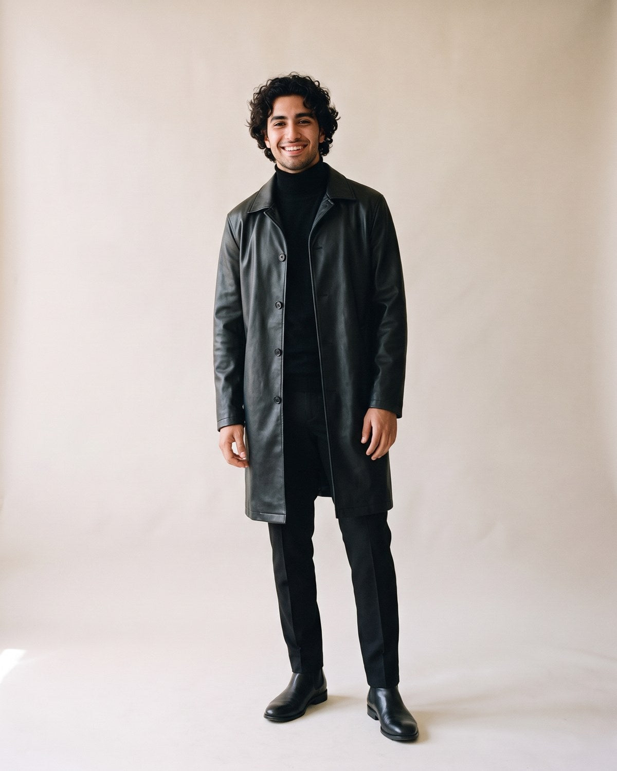 Trench cuir noir homme long - face
