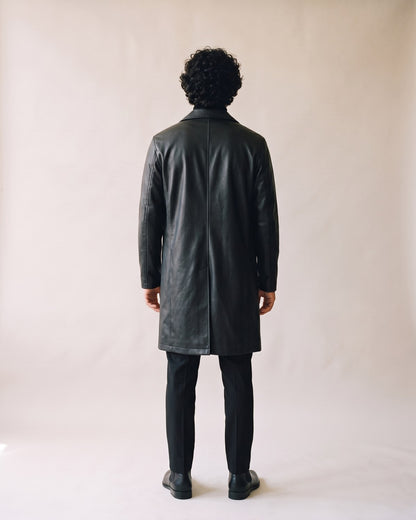 Trench cuir noir homme - vue dos