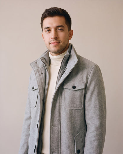 Trench gris homme - détail col zippé