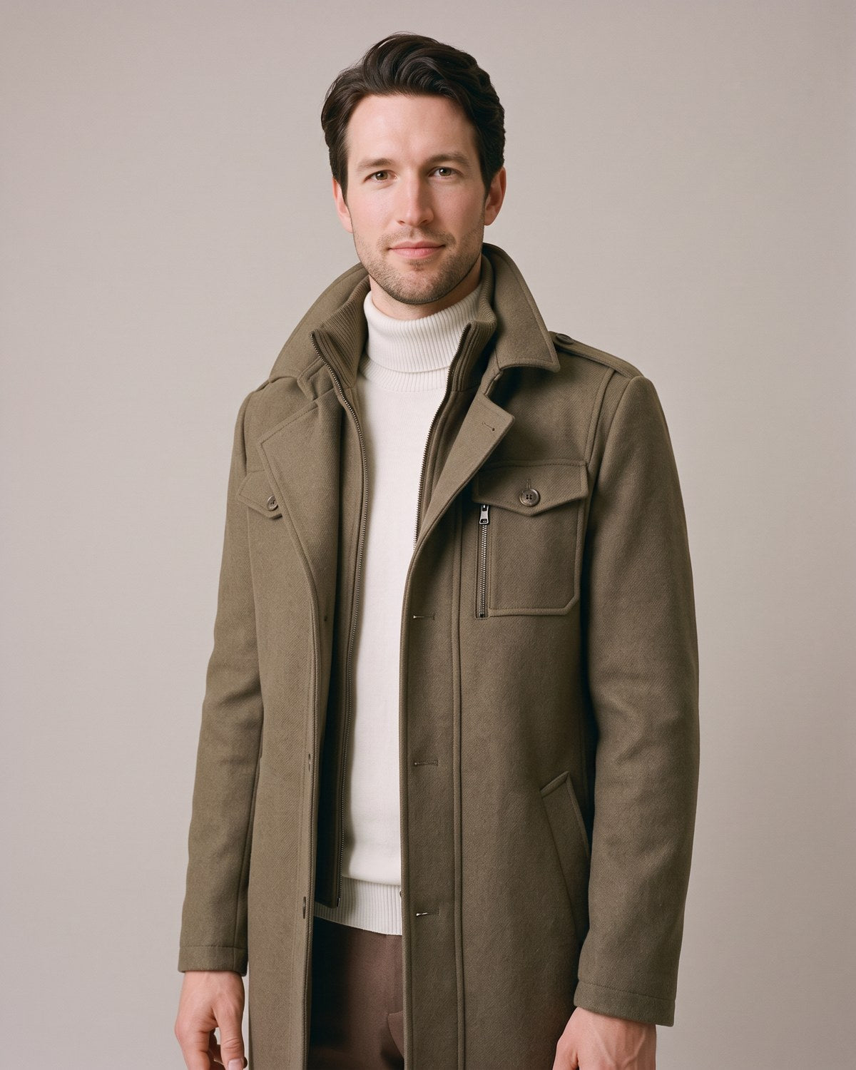 Trench kaki homme - détail col zippé