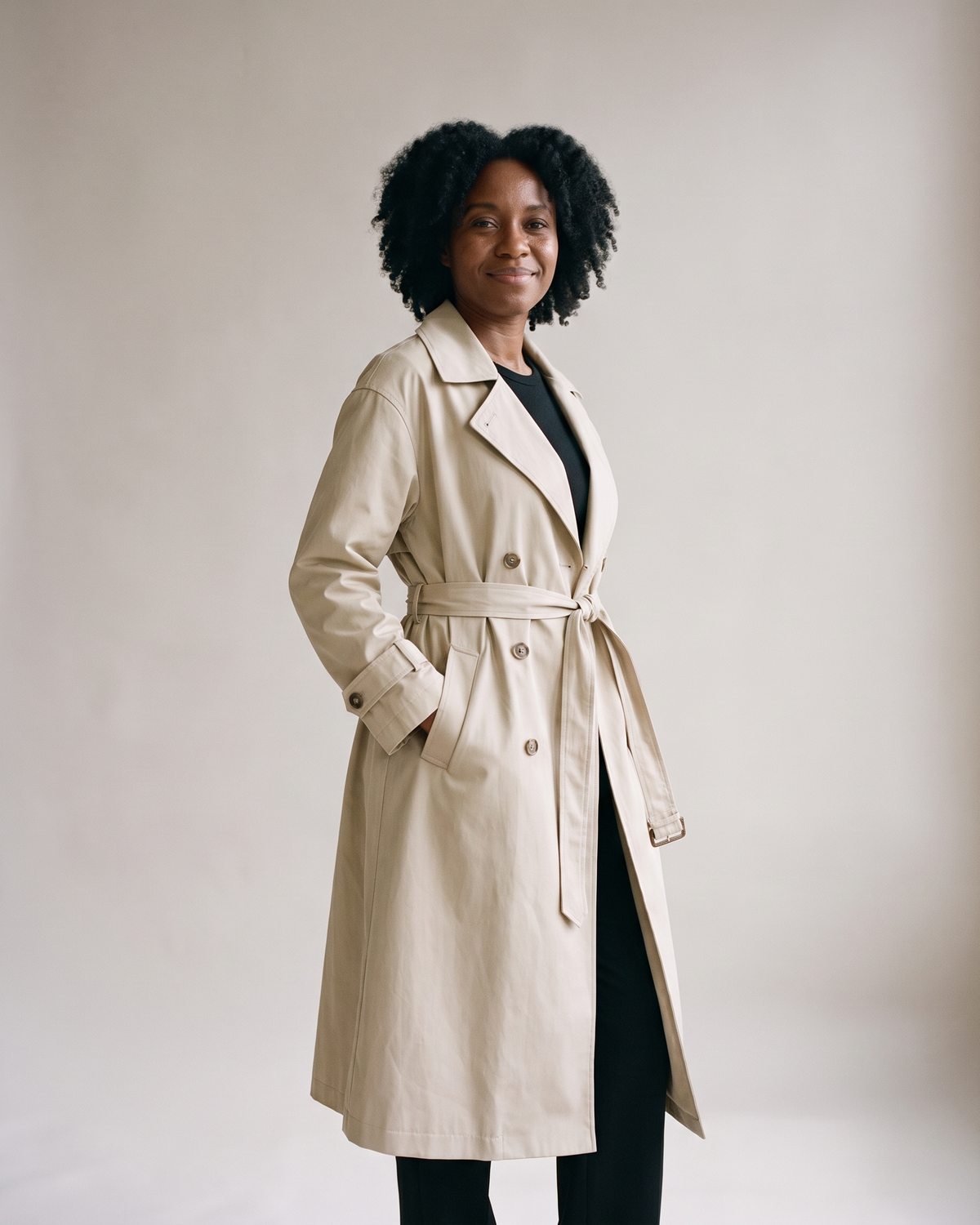 Trench long beige classique femme — Profil