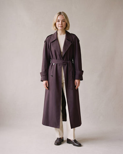 Trench long bordeaux prune femme