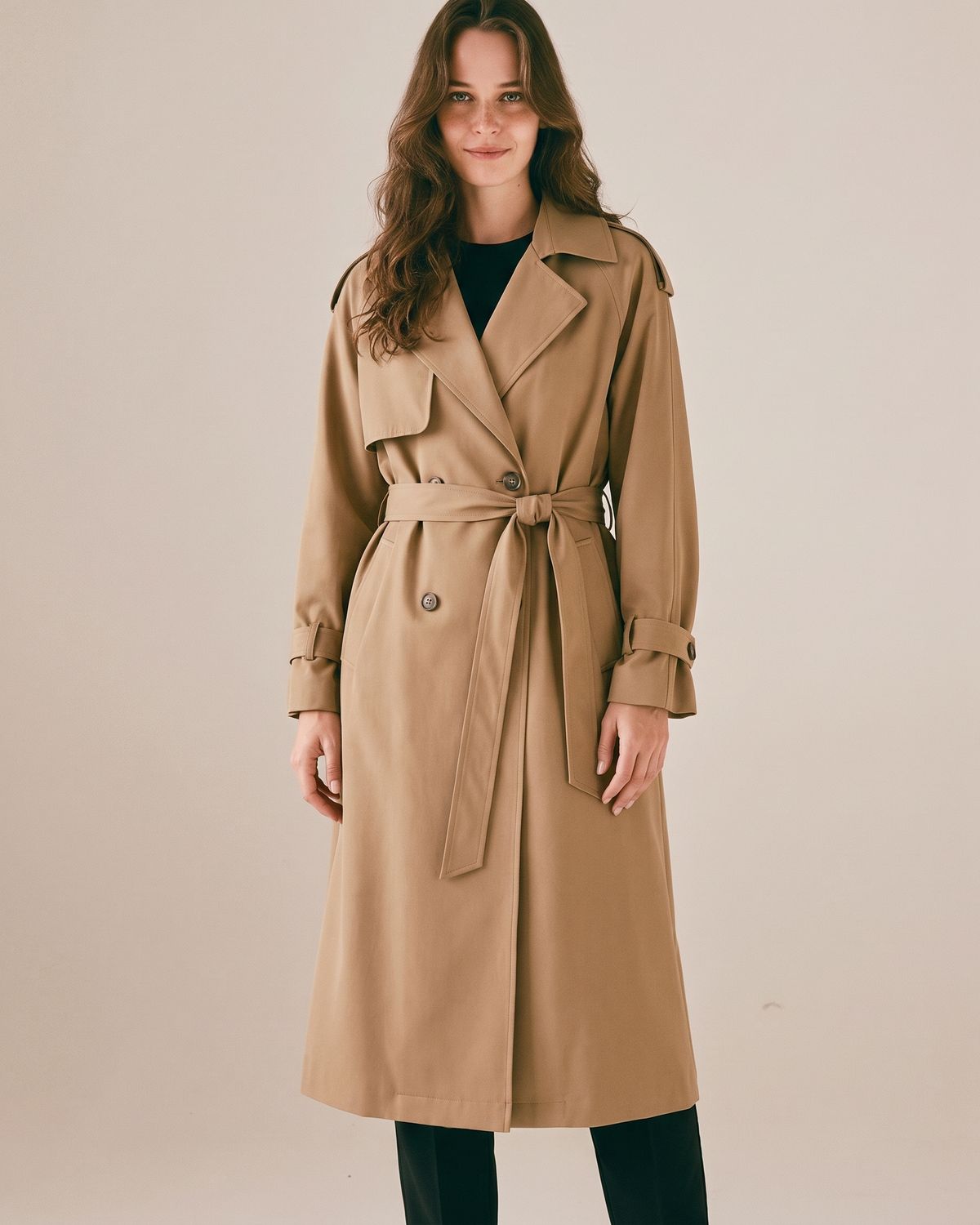Trench long ceinturé camel femme — Face