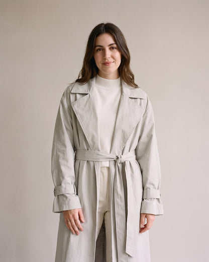 Trench long gris clair femme - détail
