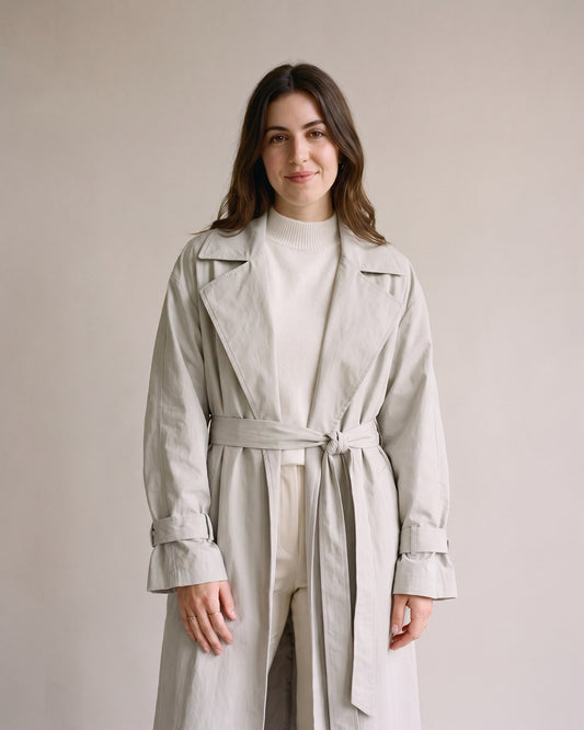 Trench long gris clair femme - détail