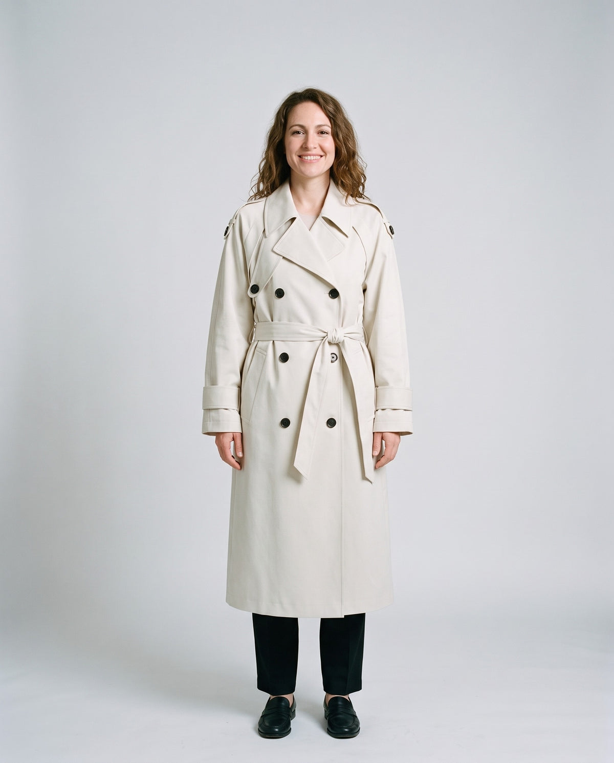 Trench long oversize femme écru - face