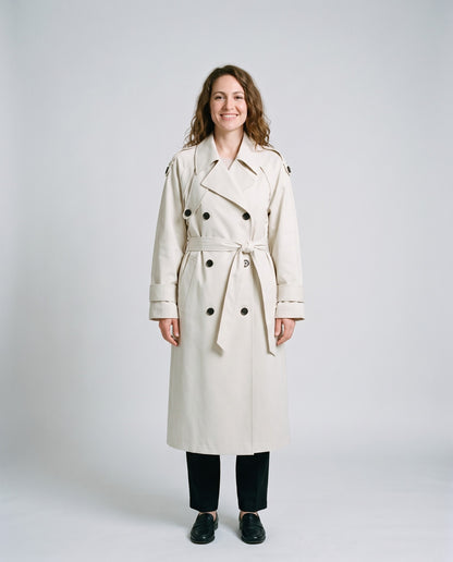 Trench long oversize femme écru - face