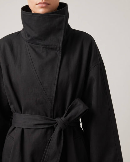 Trench long oversize noir femme — Détail