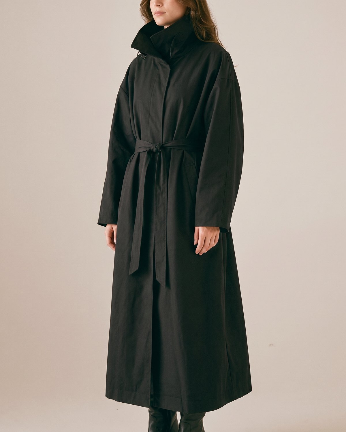 Trench long oversize noir femme — Profil