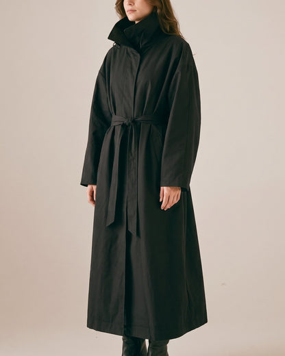 Trench long oversize noir femme — Profil