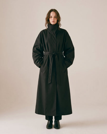 Trench long oversize noir femme — Face