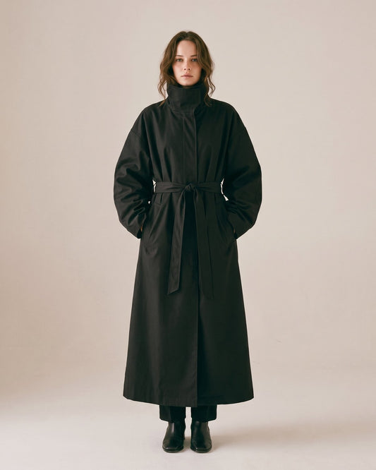 Trench long oversize noir femme — Face